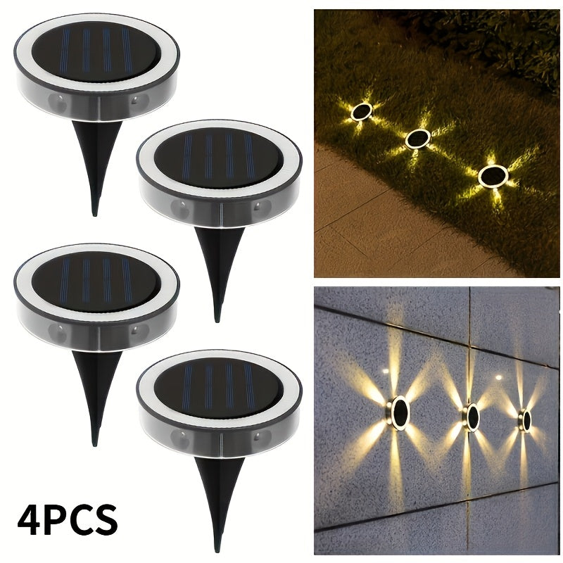 4 luces solares para entierro en tierra, decoración de jardín de patio al aire libre con disposición de pasos solares, luces de enchufe para césped, luces de escaleras