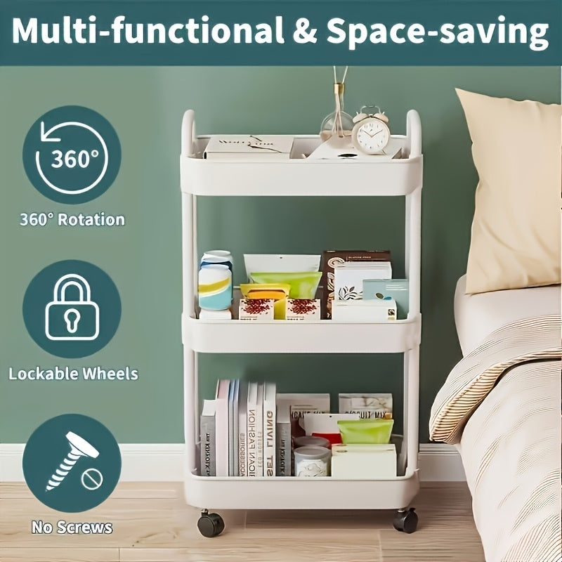 Carrito de almacenamiento de plástico blanco de 3 niveles con ruedas - Organizador versátil para cocina, dormitorio, baño - Montaje fácil, no se necesitan herramientas, perfecto para snacks, juguetes y artículos esenciales, carrito de almacenamiento de c