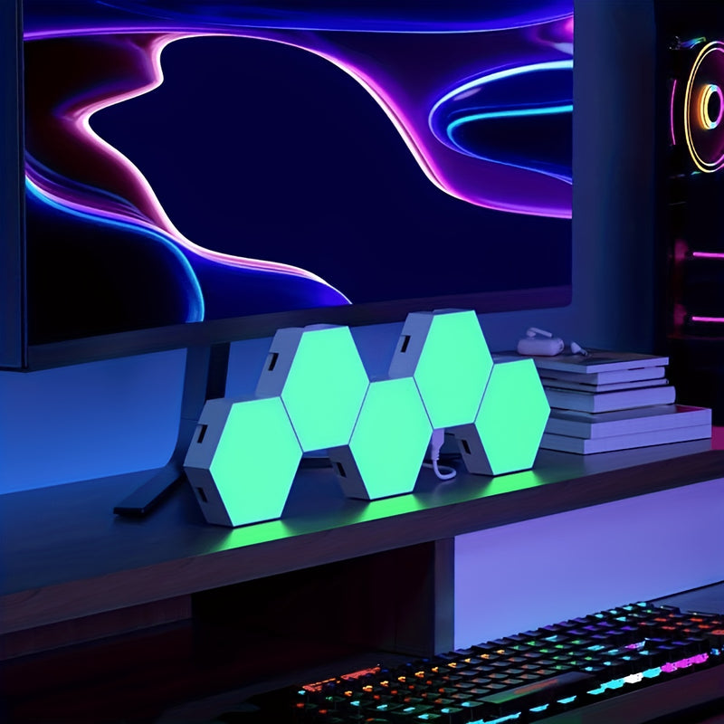 10 Piezas de Luces Hexagonales LED para Pared, Control Inteligente por USB y Música, Decoración para Habitaciones o Salas de Juegos, Panel Luminoso DIY