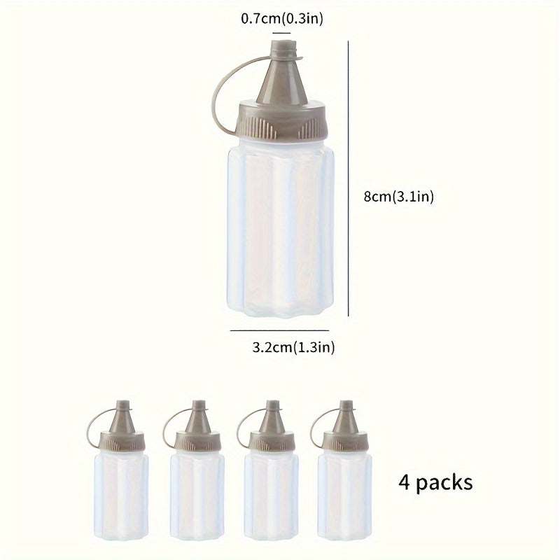 Juego de 4 Botellas Mini para Condimentos con Tapas - Tarros de Especias Portátiles para Cocina, Camping, Picnics, Escuela y Oficina - Plástico Libre de PVC, Forma Ovalada, Almacenamiento de Condimentos