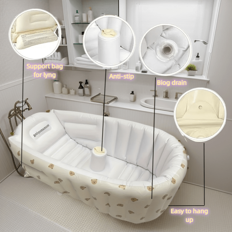 Bañera Inflable para Bebés con Diseño de Pato - Asiento Portátil de PVC Duradero y Antideslizante para Hogar y Viajes, Silla de Baño Segura en Blanco para Infantes y Niños Pequeños