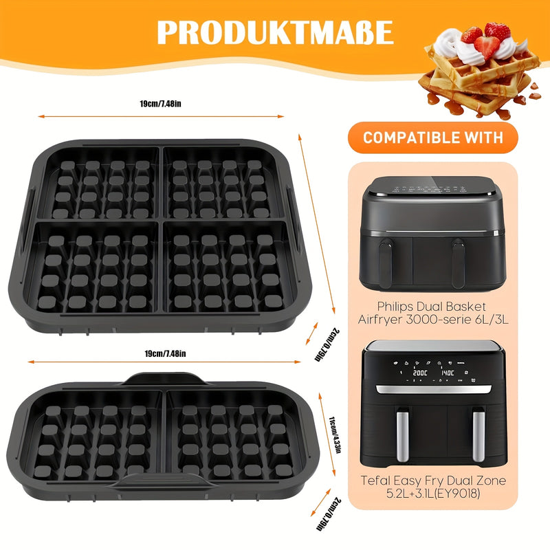 2 piezas de accesorios para freidora de aire con inserto de waffle, compatibles con Philips Airfryer Dual Basket 3000 Series 6L/3L, bandeja de waffle de silicona para Philips NA350, prensa de waffle belga, accesorio para freidora de aire.