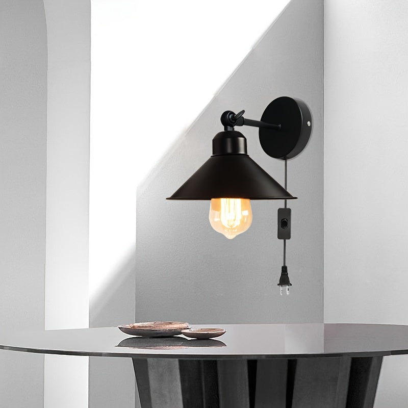 2 luces de pared ajustables de ángulo, estilo industrial tradicional, montaje semienterrado, alimentado por enchufe de EE. UU., base de bombilla E26, sombra de hierro, 110-240V, para sala de estar y dormitorio, bombilla no incluida.