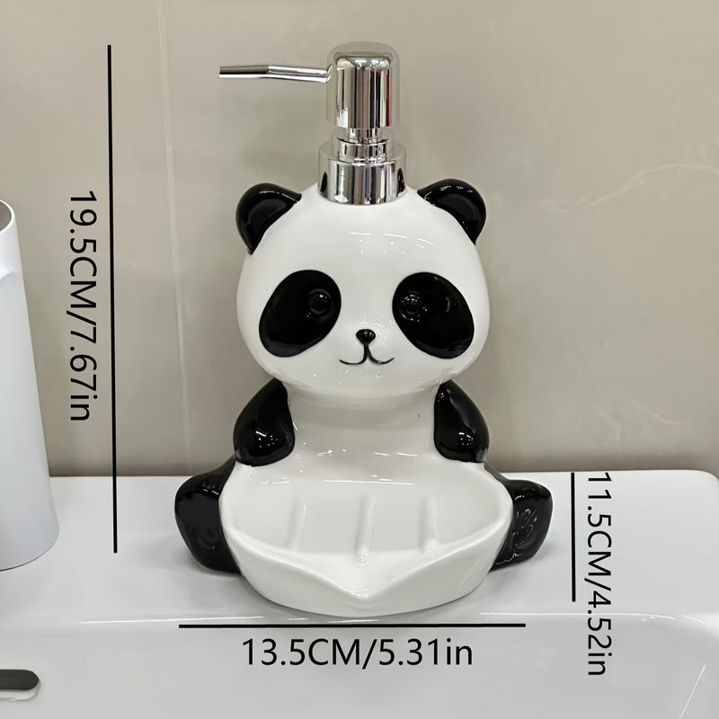 Porta jabón y dispensador de loción 2 en 1 con diseño de panda, multifuncional para baño, cocina o dormitorio, independiente, sin necesidad de electricidad, ideal para jabón, champú, gel de baño, detergente y accesorios de baño