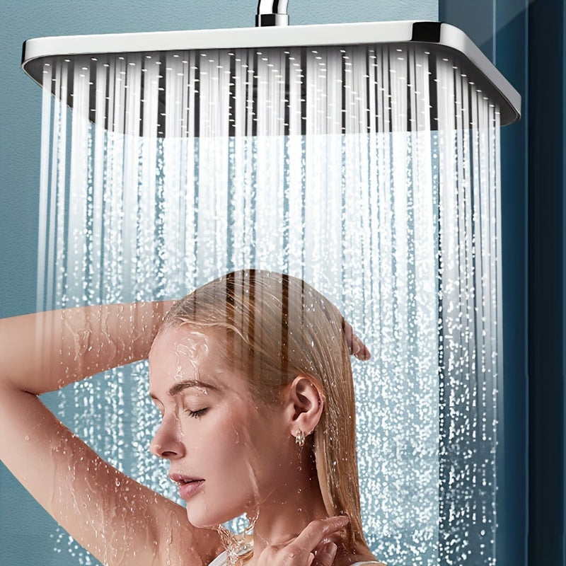 Ducha Cuadrada de Alta Presión Deluxe Rain, Acabado Elegante Plateado/Negro, Montaje en Pared Fácil para una Experiencia de Baño Premium, Decoración de Regalo para Navidad/Halloween