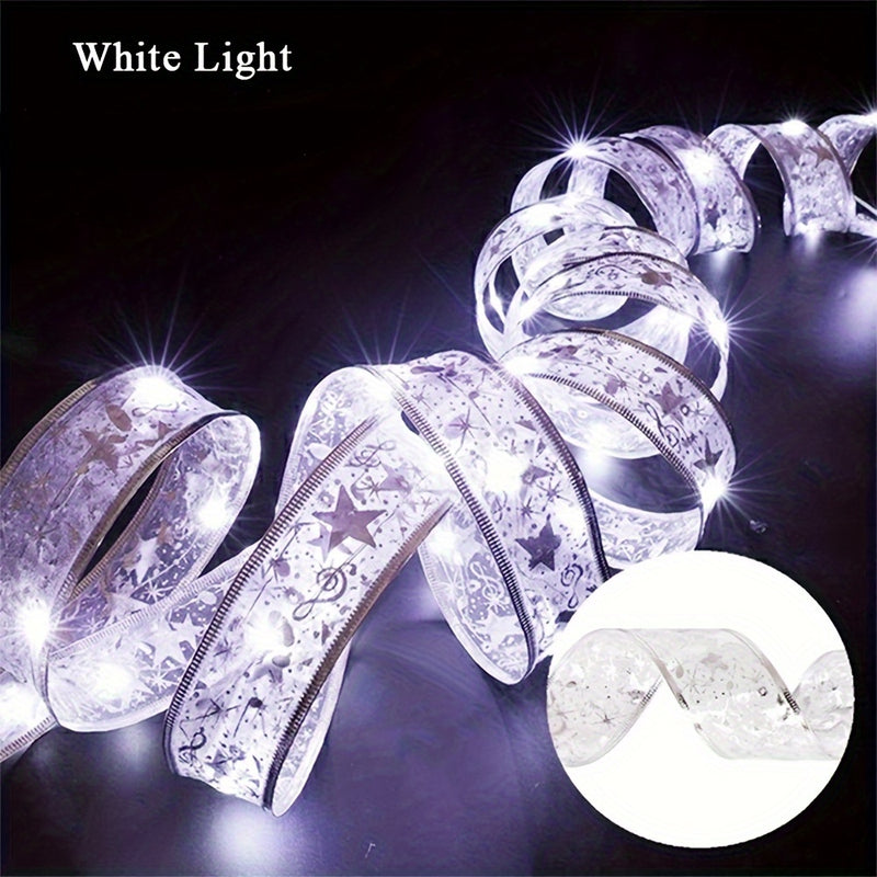 1pc Luminaria de árbol de Navidad de cinta de hada LED - Cinta de PVC operada por batería con luces LED blancas cálidas para decoraciones de fiesta, boda, festividades (No se incluyen baterías)