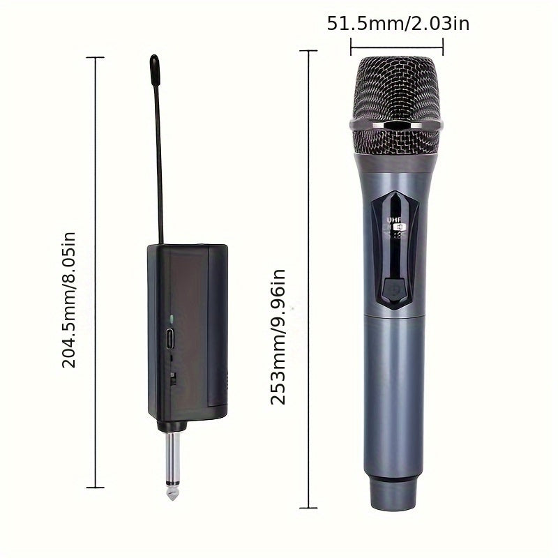 Sistema de micrófono inalámbrico, micrófono de karaoke portátil recargable con enchufe de 6,35 mm y adaptador de 3,5 mm, adecuado para fiestas, reuniones y bodas.