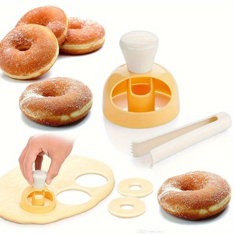 Kit para Hacer Donas Fácil de Usar (2 piezas) - Cortador de Plástico PP Antiadherente y Pinzas para Bañar, Ideal para Hornear en Casa