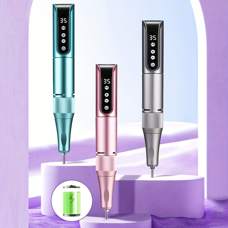 Amoladora Eléctrica Profesional para Uñas - 35000 RPM Alta Velocidad con Carga USB, Pantalla LCD de Velocidad, Empuñadura Ergonómica - Para Manicura, Pedicura y Eliminación de Gel, Color Beige Claro - Ideal para Hogar y Salón (Rosa/Gris/Verde) - Regalo P