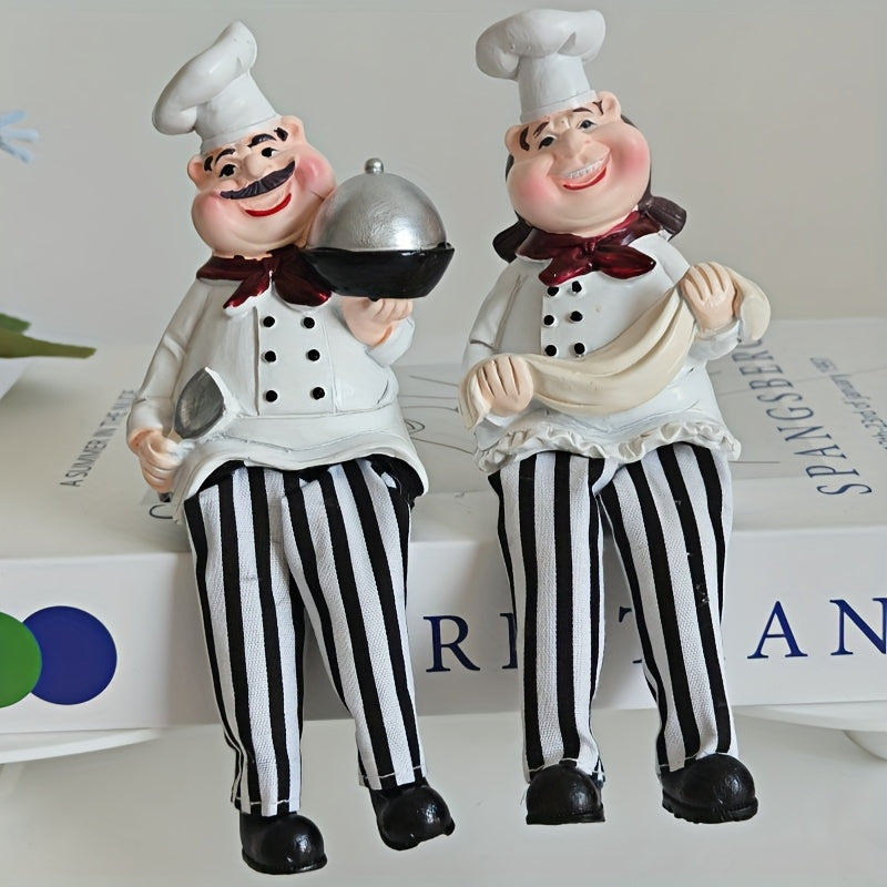 Juego de 2 piezas de decoración con resina para chef en pareja - Decoración moderna para el hogar, restaurante occidental y pastelería, tema creativo para cocina y café, regalos originales