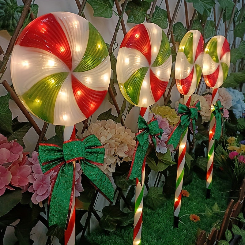 1 Juego, 5 en 1 Energía Solar, Luces de Tierra de Caramelo de Viento Rojo y Verde para Navidad, Perfectas para Decoraciones Navideñas al Aire Libre, Patios, Jardines, Aceras y Decoraciones de Césped!