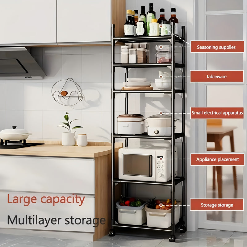Estante rodante de 6 niveles con ruedas - Organizador ajustable de marco metálico y plástico para cocina, lavandería o dormitorio - Carrito móvil fácil de armar que ahorra espacio