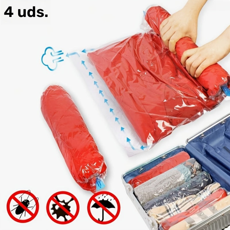 Bolsas de ahorro de espacio de 4 paquetes, bolsas de almacenamiento de compresión al vacío sin bomba, organizador de viaje enrollable, bolsas de plástico multiusos con cremallera para empacar ropa, equipaje, mochilas - Forma rectangular, uso sin electric