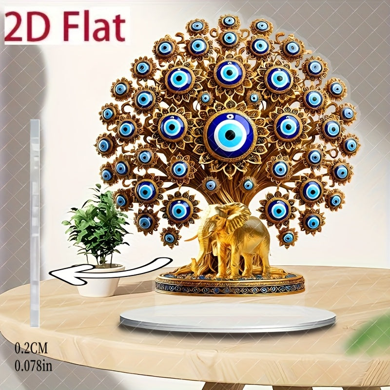 Decoración de Escritorio Estilo Bohemio en Acrílico con Ojo Turco Plano 2D - Símbolo Protector Religioso con Diseño Intrincado Azul y Dorado, Decoración para Hogar Oficina Jardín Interior/Exterior, Sin Necesidad de Batería, Adorno para Dormitorio Bohemio