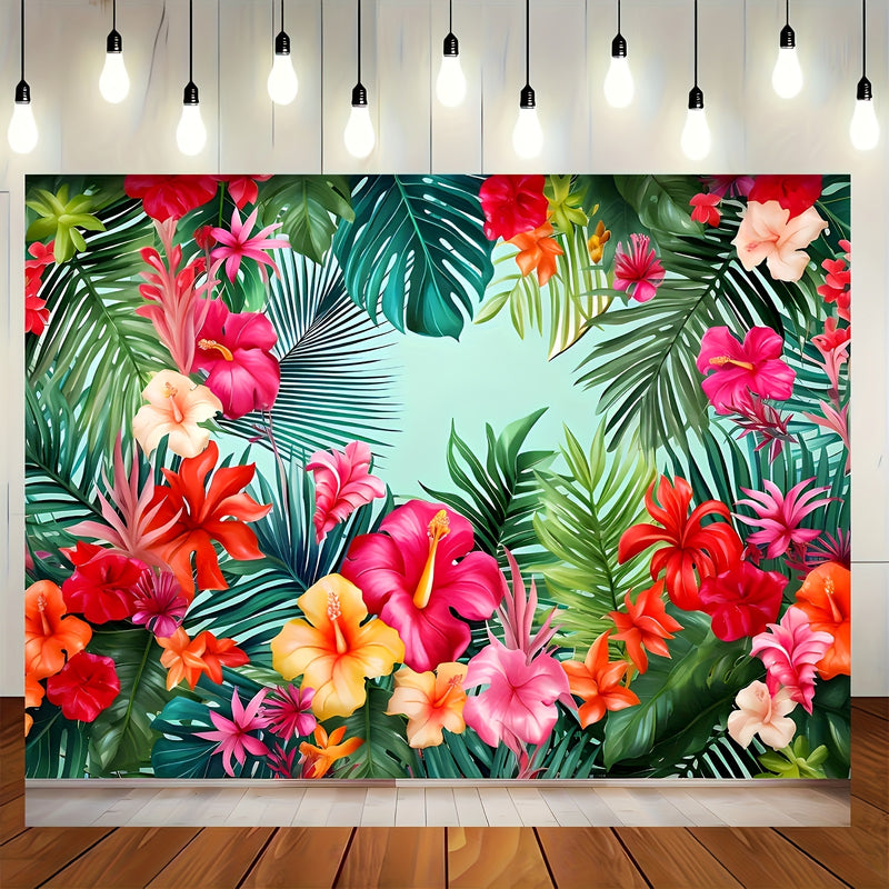 2D banderas, fondo de escenario de flor de palma tropical hawaiana - Bandera versátil de poliéster para bodas y fiestas en la playa, perfecta para celebraciones de verano y primavera.