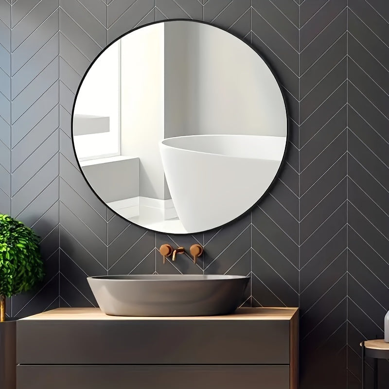 1 espejo de tocador nórdico redondo para pared, alta definición para una reflexión clara, instalación sin taladro para dormitorio y baño, decoración práctica y estética para el hogar, espejo de maquillaje.