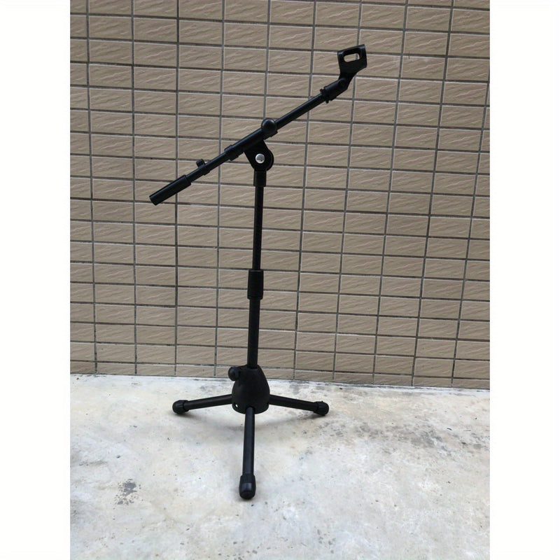 Soporte de micrófono negro ajustable de altura con brazo - Base de trípode de metal resistente para guitarra, Ergu y instrumentos - Perfecto para grabaciones y actuaciones, configuración de equipo de música, acabado metálico elegante, construcción durade