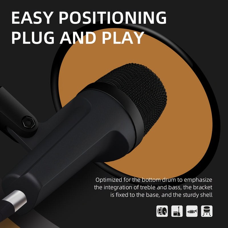 Kit de micrófono de batería G-MARK E608 de 7 piezas con cymbal dinámico, batería de bajo y snare para conjuntos de batería, DJ, instrumentos de escenario y grabación en vivo, material ABS, conexión XLR, no requiere batería.