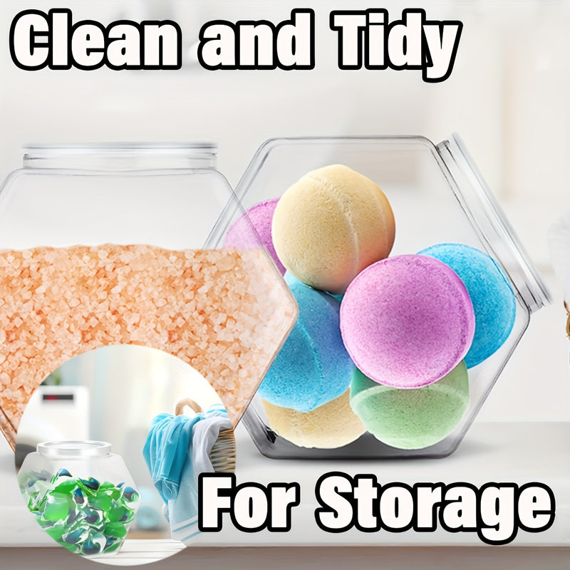 4 piezas de 72 onzas de frascos de dulces de plástico hexagonales con tapas - Seguros para alimentos, diseño transparente para dulces coloridos, perfectos para almacenar dulces y snacks.