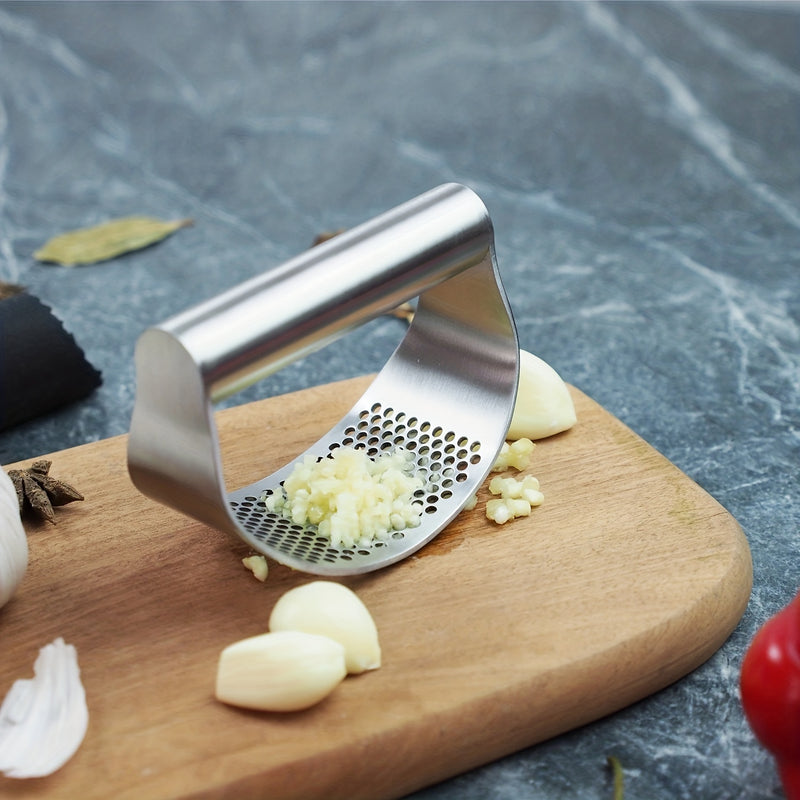 1 pza., Prensa de Ajos, Prensa de Ajos de Acero Inoxidable, Picadora de Ajos de Metal Mecedora, Trituradora de Ajos Lavable, Picadora de Ajos de Cocina, Machacador de Ajos, Utensilios de Cocina, Accesorios de Cocina