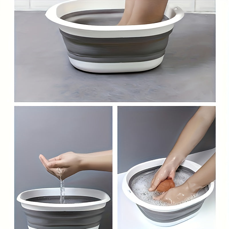 Baño grande plegable de doble tono portátil - Plástico grueso, ideal para uso doméstico - Lavado de caras, verduras y ropa, bañera para remojar los pies