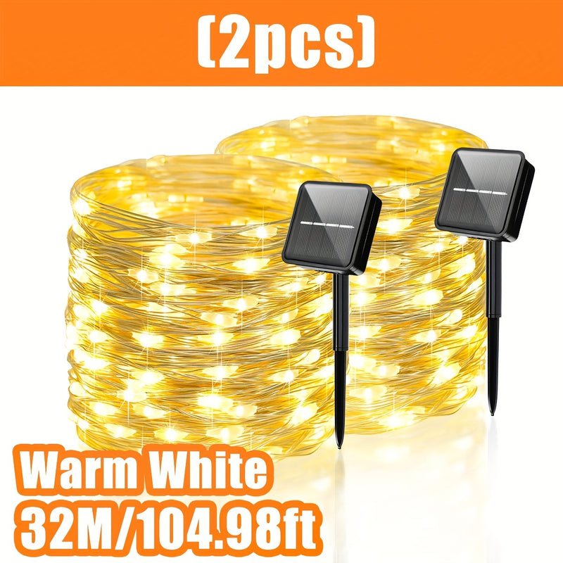 32.0 metros 300 luces de hada solares LED, 8 modos luces de cadena para exteriores para jardín, patio, árbol, Navidad, boda, RV, Halloween, Ramadán - Luces eléctricas portátiles solares IP54 para exteriores, iluminación de jardín | Iluminación festiva |