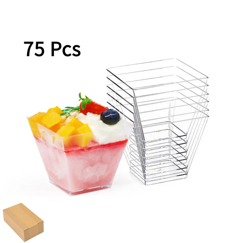 50/75/100 vasos cuadrados mini de plástico transparente, 60ml/2oz, reutilizables para postres, gelatina, helado y fiestas, material PS resistente, diseño apilable para fácil almacenamiento, suministros para servicio de alimentos | Vasos apilables | Vasos