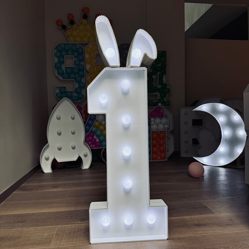 1 pieza Estilo Orejas de Conejo con Marco Numérico 0-9 para 73-93cm / 28.74-36.6 pulgadas con Cadena de Luces Blanca de 8 Luces/10 Luces/12 Luces