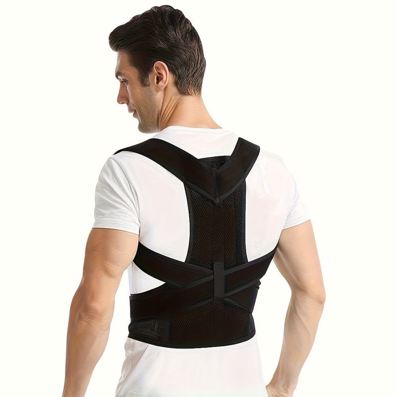 Correa de Estiramiento para Espalda Unisex, Cinturón Postural Ajustable, Soporte Invisíbel para la Espalda, Malla Transpirable y Material Elástico, Fibra de Poliéster Negra, Diseño Ergonómico, Expansión Torácica, Lavado a Mano