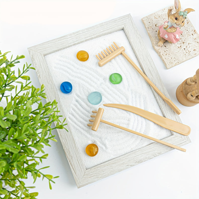 6pcs Herramienta de Rastrillo de Jardín Zen Mini para Arena, Herramientas de Rastrillo de Jardín Zen para Escritorio, Bolígrafo de Empuje de Arena y Roca para Dibujo de Jardín Zen