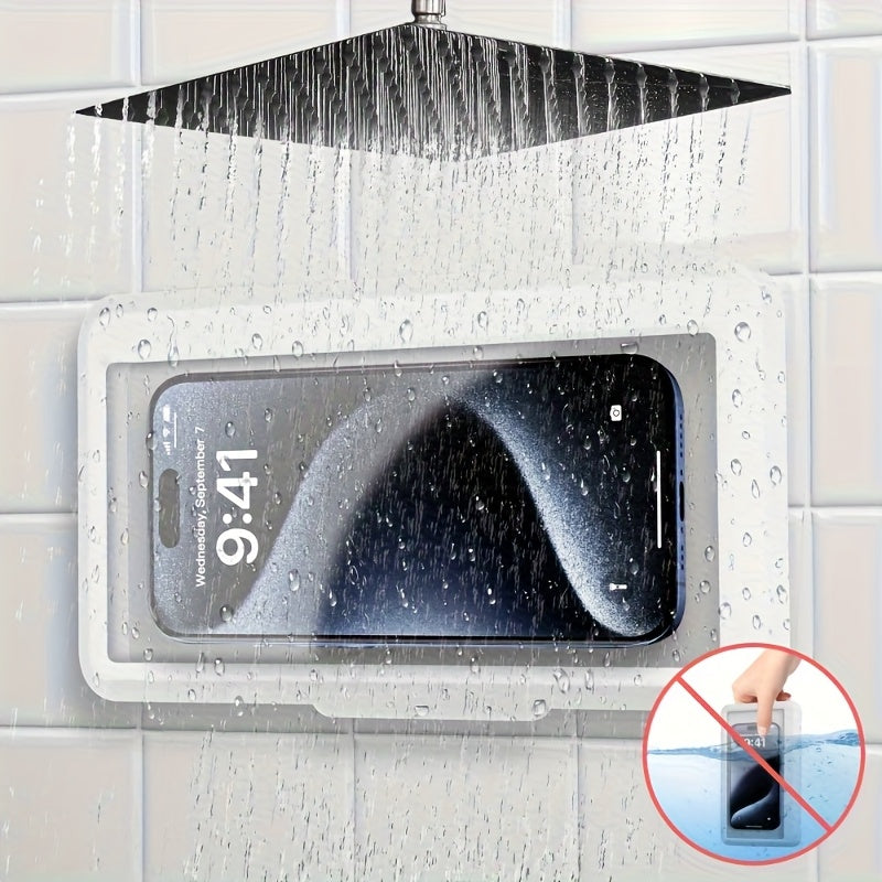 1pc Soporte para teléfono de ducha impermeable, pantalla táctil giratoria 360°, antiempañante, fácil de instalar y quitar con ventosa, ángulo ajustable, material ABS - adecuado para 10 escenarios, soporte para teléfono rotativo | soporte para teléfono re