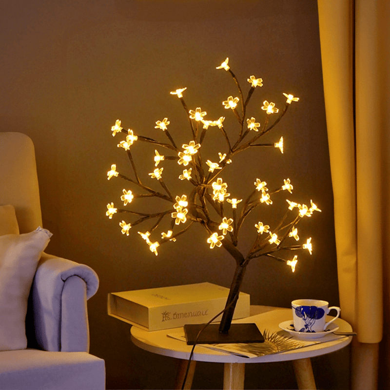 48 Luces LED Árbol Bonsái Sakura - Luz Nocturna con Enchufe USB e Interruptor, Blanco Cálido, Ideal para Navidad, Halloween, Año Nuevo, Bodas, Dormitorio y Decoración Interior