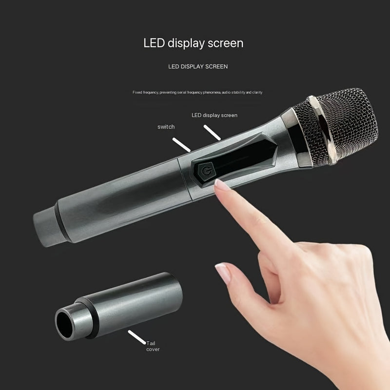 Sistema de micrófono inalámbrico, micrófono de karaoke portátil recargable con enchufe de 6,35 mm y adaptador de 3,5 mm, adecuado para fiestas, reuniones y bodas.
