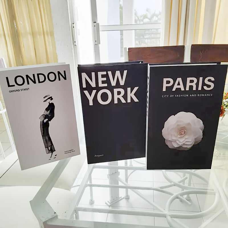 Juego de 3 libros decorativos de imitación en tapa dura, material de papel, estilo plegable, fácil de armar, ideal para decoración moderna en sala y dormitorio, uso en interiores y exteriores, no requiere electricidad, accesorios para fotografía