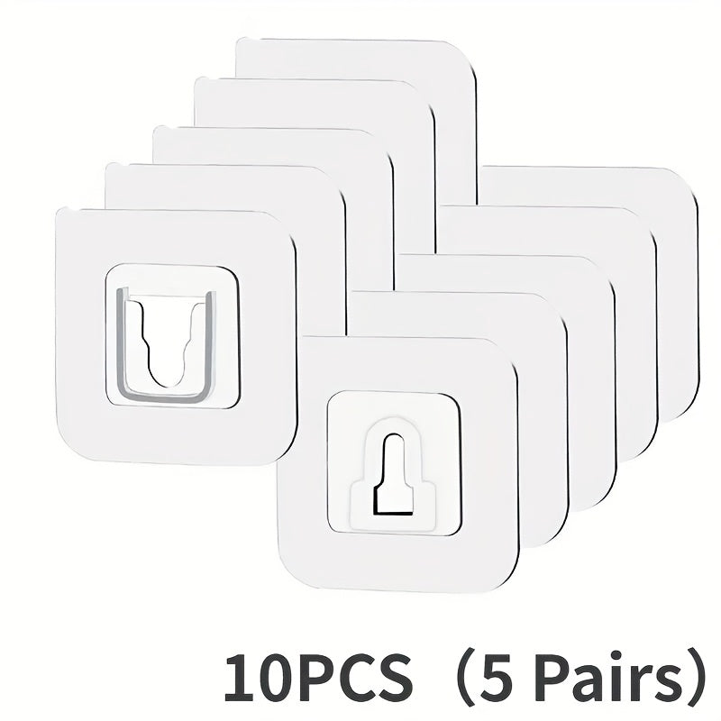 10 unidades/5 pares - 20 unidades/10 pares de ganchos adhesivos potentes sin rastro, sin taladro, multifuncionales para baño y cocina, ganchos adhesivos impermeables para hogar para baño, cocina, almacenamiento de dormitorio, ganchos de utilidad