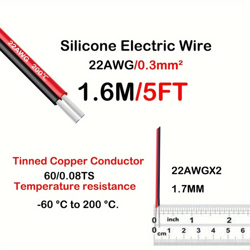 Cable de Altavoces de Silicona Premium 22AWG - Conexión de Audio de Bajo Voltaje de Alta Calidad para Sistemas de Auto o Cine en Casa - Conector Macho a Macho con Aislamiento Duradero y Diseño Flexible para Fácil Instalación