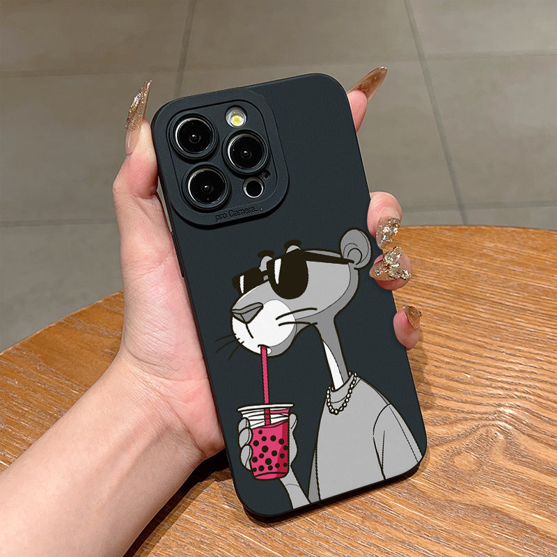 Juego de 5 piezas Funda para Teléfono con Diseño Creativo de Guepardo Gris y Rosa + Cubierta para Cargador + Protector de Cable + Correa de Almacenamiento, Carcasa Protectora Anticaída TPU Compatible con iPhone 6/7/8/X/Xs/XR/XS Max/11/12/13/14/15/Pro Max