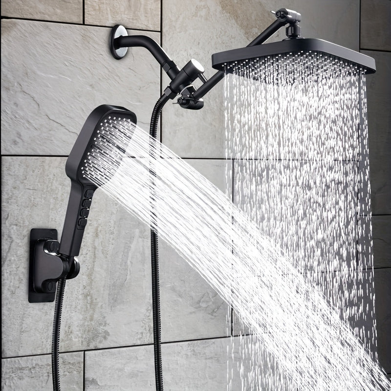 1 conjunto de cabezal de ducha de lluvia, 28cm de alto presión, con brazo de extensión ajustable de 27,5cm y 7 configuraciones, cabezal de ducha de mano con rociador, accesorios para baño, conjunto completo de accesorios para baño.