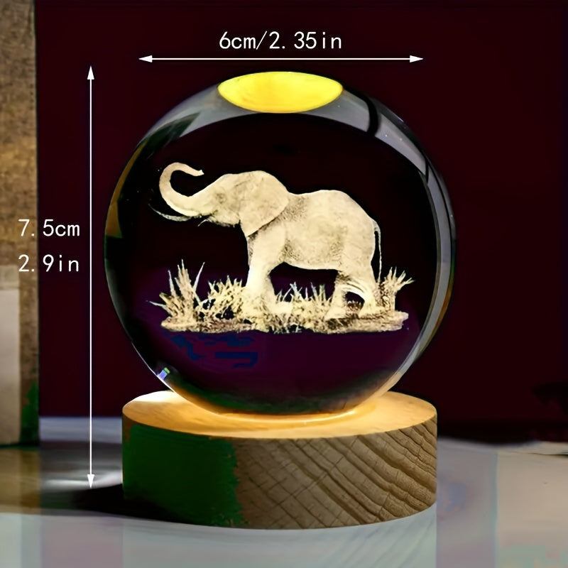 Esfera de cristal con elefante en 3D tallada por láser y base de madera para luz nocturna, regalo de cumpleaños para novia, padres y amigos, Navidad, Día de San Valentín, recuerdo festivo, decoración del hogar