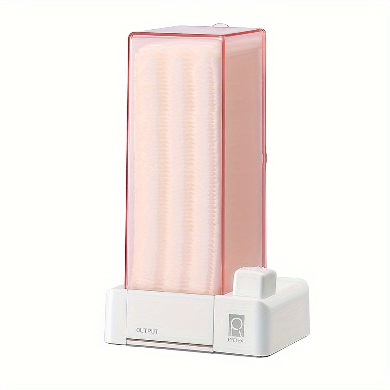Organizador de almohadillas para eliminar maquillaje RYELEA 5x6cm, caja de almacenamiento de almohadillas con accionador, dispensador - Organizador de baño impermeable para tocador y encimera