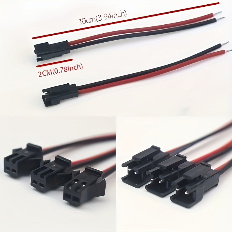 20 piezas/10 pares de conectores SM largos, terminales de cable, enchufes, macho a hembra, conectores de cable, cable rojo y negro, lámpara de techo LED