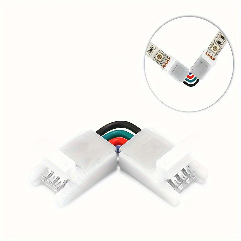 Conectores en L de Esquina Ajustables de 90 Grados de 4 Pines para Tiras de LED RGB 5050 de 10mm de Ancho Conexión sin Soldadura con Clip