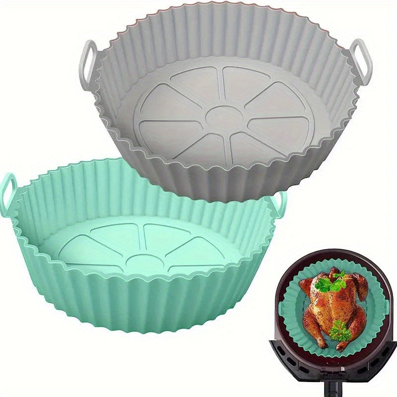Almohadilla de silicona para freidor de aire de 8 pulgadas - Plegable, reutilizable, resistente al calor, bandeja de hornear adecuada para freidores de aire, fácil de limpiar, antiadherente, apta para horno y microondas, ideal para cocina y horneado en c
