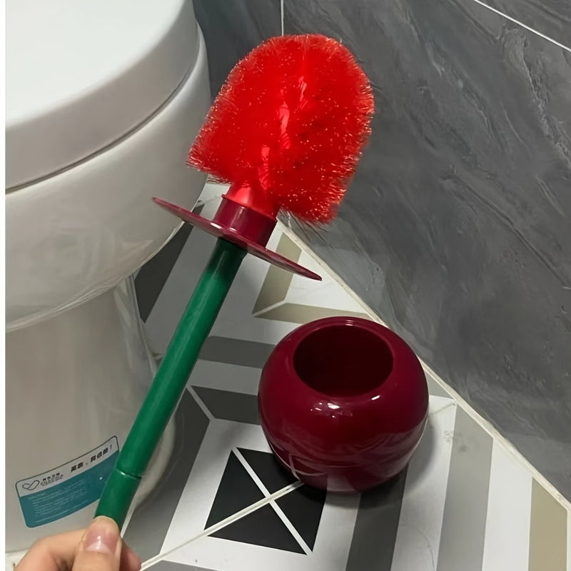 Juego de cepillo y soporte para inodoro en forma de cereza, cepillo de limpieza para baño