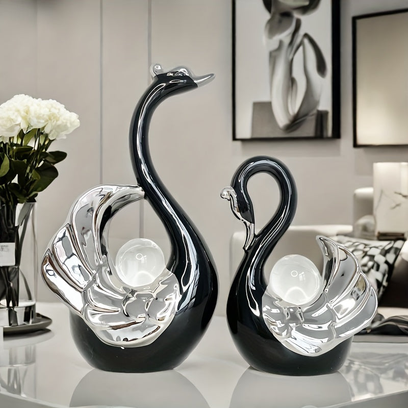 Adorno de cristal de lujo con cisne y bola de cristal, decoración creativa para sala, entrada o gabinete de TV