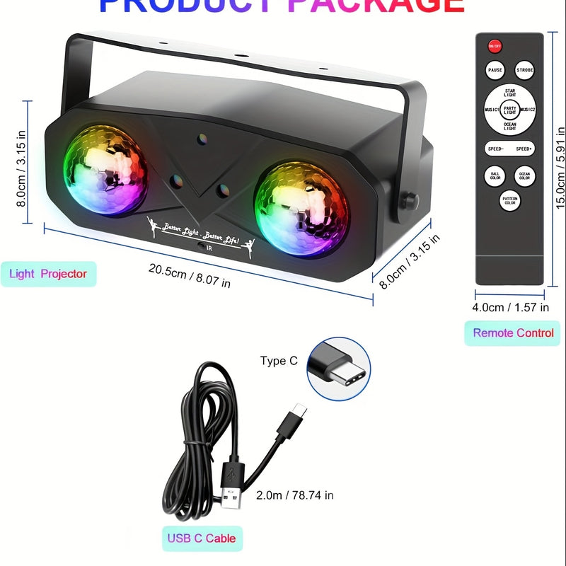 Luces de Fiesta USB con 2 Bolas Mágicas - Efectos Láser y LED, para Hogar, Eventos, Citas - Lámpara Disco Compacta sin DJ, Decoracións para Fiestas, Ambiente Dinámico, Proyección de Alta Calidad, Decoración del Hogar