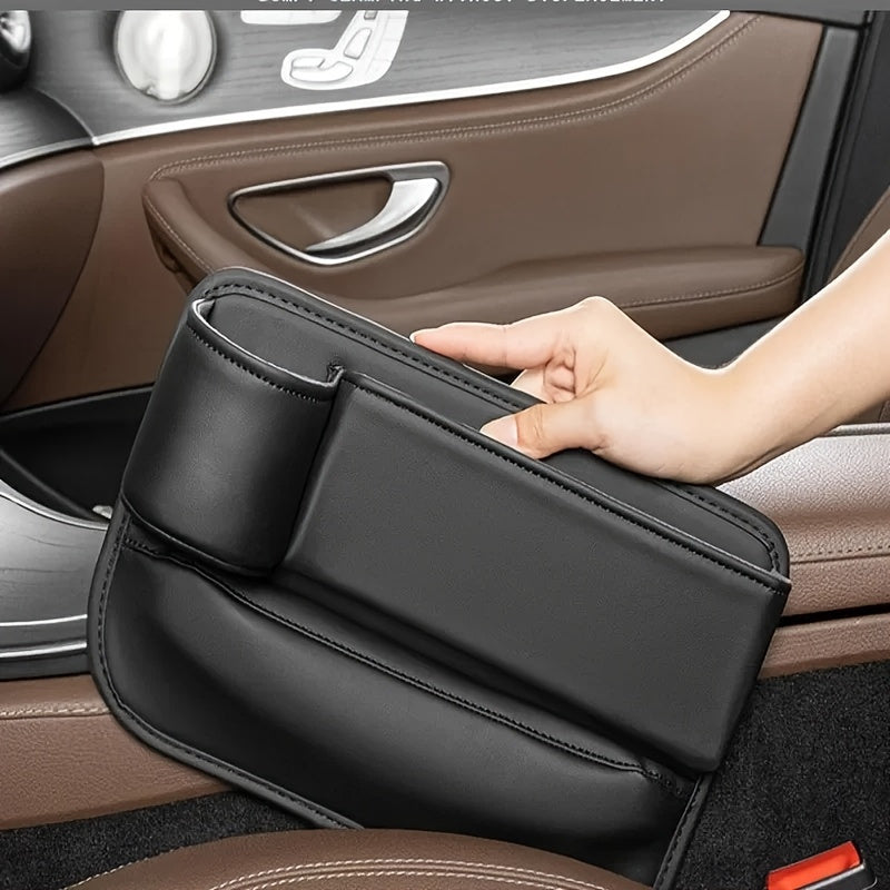 Caja de almacenamiento ajustable para rellenar el hueco entre los asientos del coche con tapa para tazas - Organizador multifuncional para teléfono, llaves, gafas y tarjetas, negro, solución de almacenamiento para coche | Accesorio de coche elegante | Al