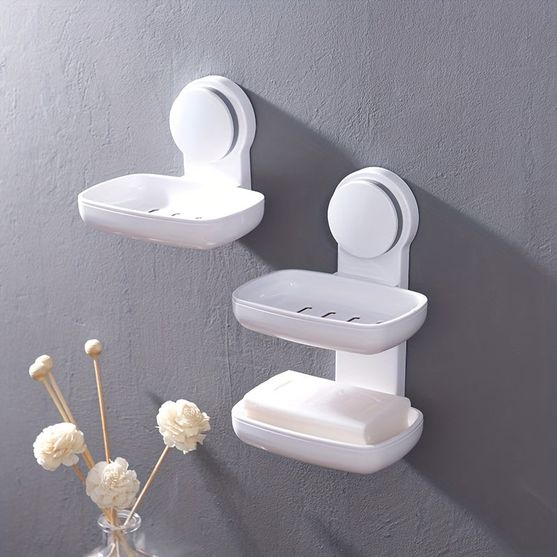 Soporte para Jabón con Ventosa Simple/Doble - Montaje Adhesivo Sin Taladro, Succión Potente, Diseño Ovalado de Plástico para Ducha, Baño y Fregadero - Organizador Removible de Esponjas y Jabones, Accesorio Moderno para Baño, Instalación sin Perforaciones