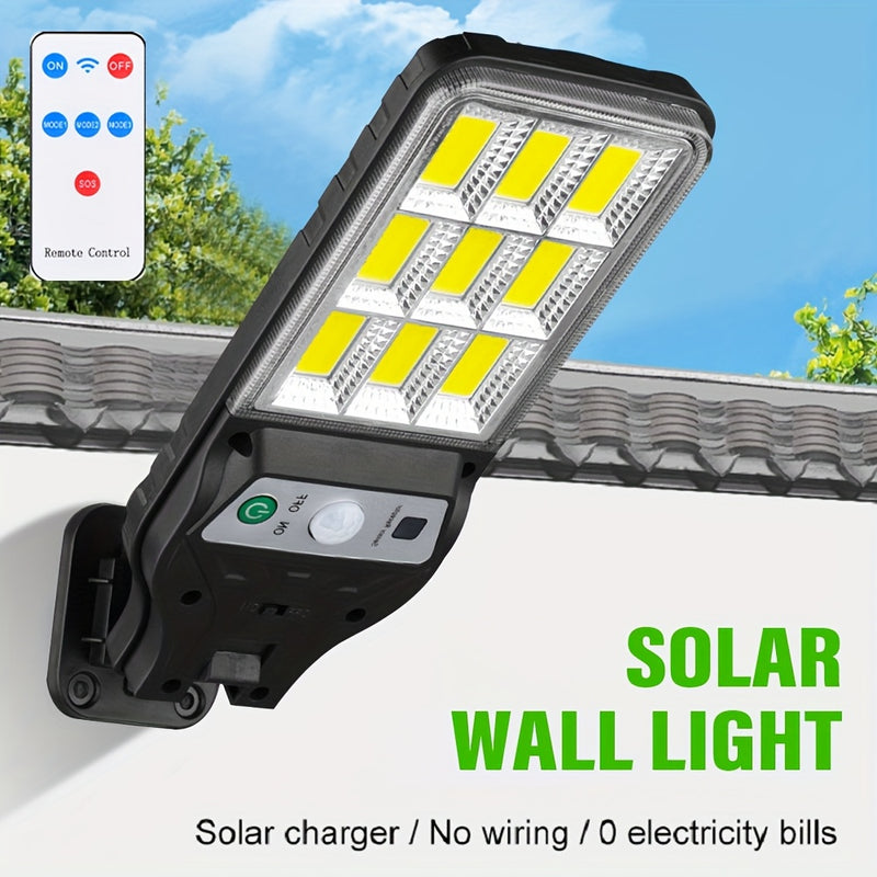 9 lámparas solares LED COB con 3 modos de iluminación y control remoto, IP44, lámpara de seguridad con sensor de movimiento para exteriores, iluminación de senderos de jardín para decoración navideña, cargada por energía solar, sin cableado, 0 facturas d