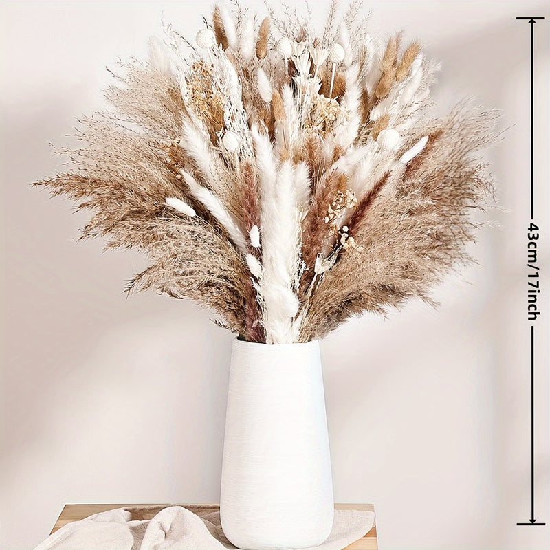 109 pzas Ramo de Flores Artificiales Bohemias - Pasto de Pampas, Trigo, Globo Dorado, Combinación de Hierbas de San Valentín - Hermosa Decoración de Habitación, Decoración del Hogar, Decoración de Mesa, Boda, Fiesta, Centro de Mesa para Eventos